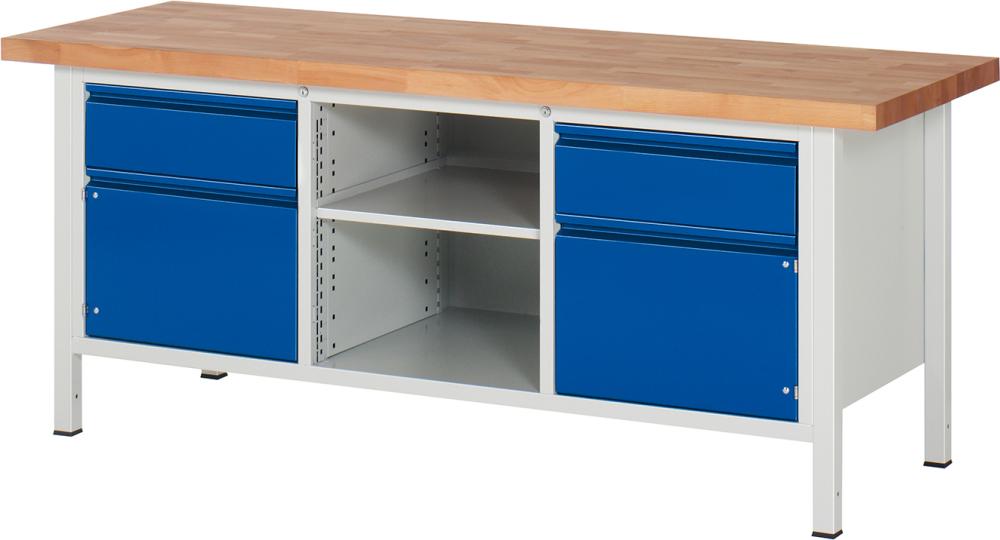 RAU Werkbank Basic B2000xT700xH840mm RAL 7035/5010 BMP: 40 mm 2 Schubladen,2 Türen