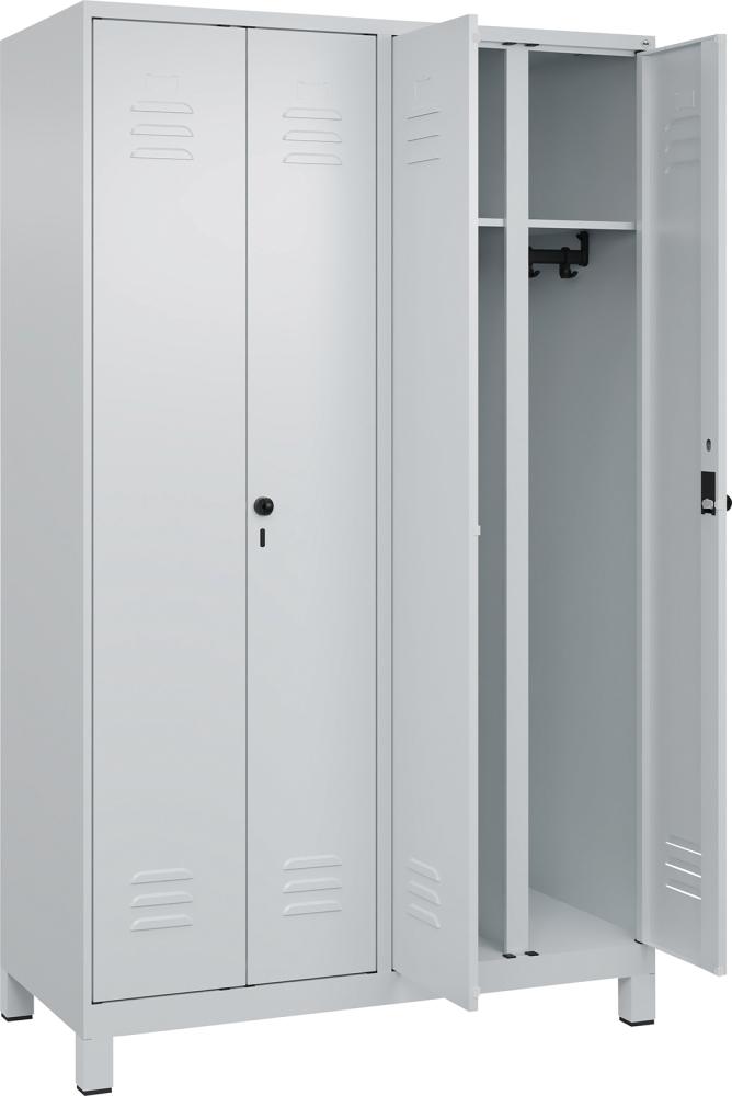 CP S/W-Gard.-Schrank CLASSICB1200xT500xH1950 mm RAL 7035/7035, 4 Abteile mit 100 mm hohen Füßen