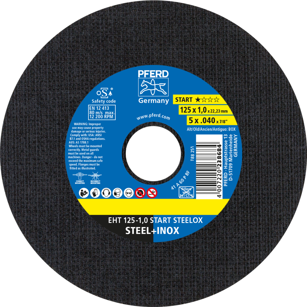 Product picture Primär-Darstellung Pferd Trennscheibe EHT 125x1,0x22,23 mm gerade Startlinie START STEELOX für
