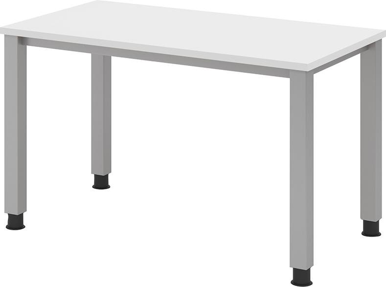 Hammerbacher Schreibtisch 4 Fuß eckig B 120 x T 67 cm Weiß/silber man. Stufenlos verstellb.