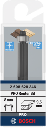 Bosch PRO Router Bit Bottom Bearing Flush Trim 9.5 mm., Profräser, 8 mm Schaft, 9,5 mm Nutbreite, Hartmetall, Bosch