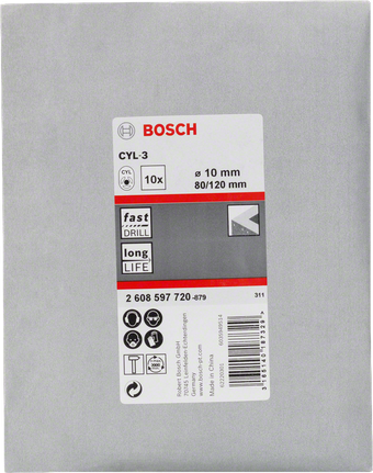 Bosch CYL-3 concrete drill bit 10mm, 80/120mm length., Betonbohrer, 10er-Set, 10 mm Durchmesser, Zylinderschaft, Bosch