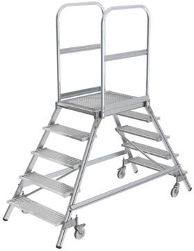 MUNK Alu-Podestleiter 2x5 Gitterrost-Stufen Podesthöhe 1,20 m Arbeitshöhe bis 3,20 m