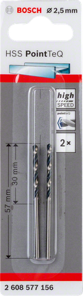 Bosch HSS PointTeQ 2,5 mm Hochgeschwindigkeitsbohrer-Set., HSS-Bohrer, 2,5 mm, Metallbohrer, 2 Stück, Bosch