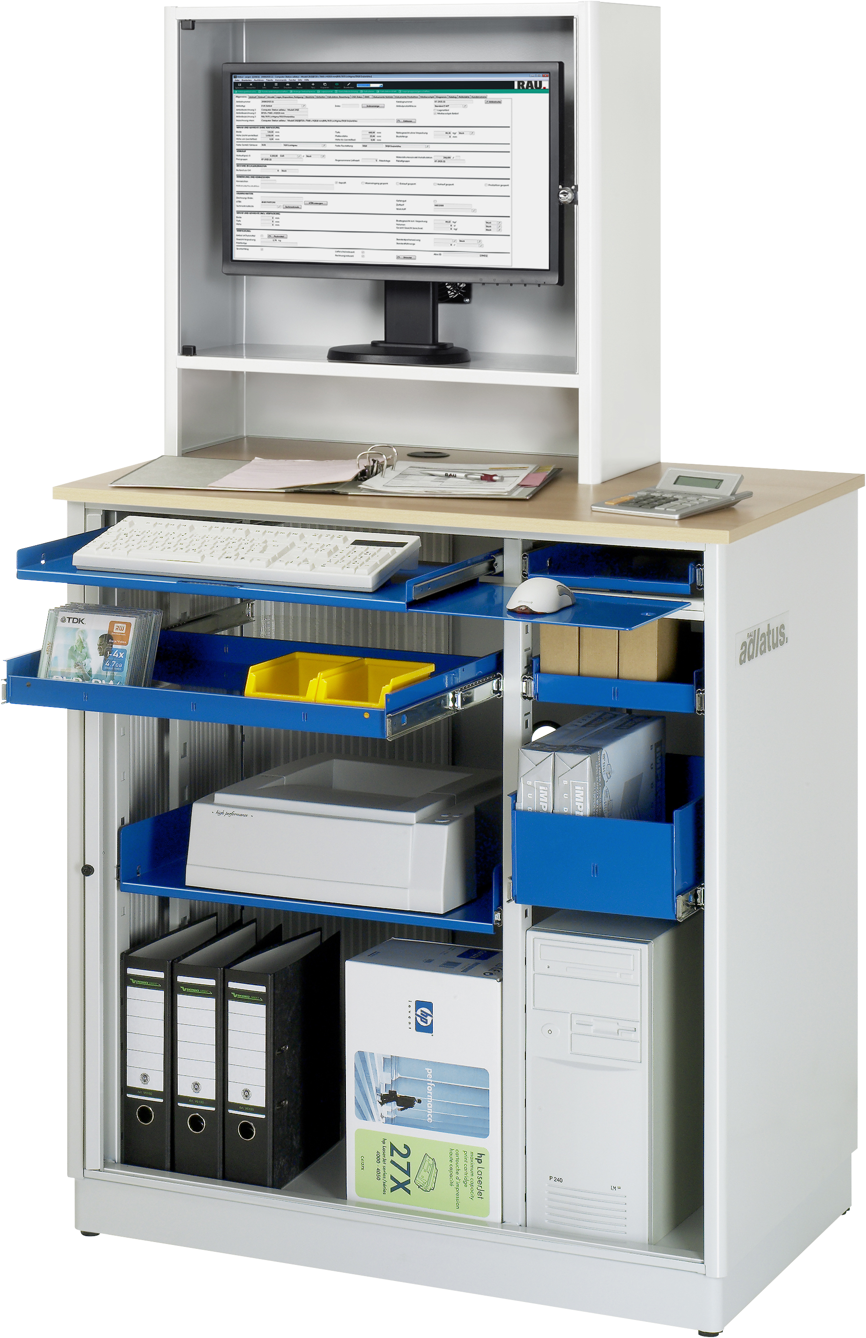 Rau Computer-Station adlatus Modell 2615 stationär mit Monitorgehäuse