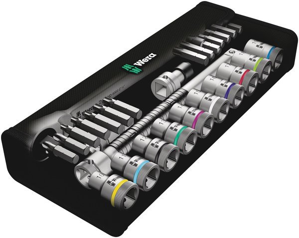 8100 SC 7 Zyklop Metal Ratchet Set with push-through square, 1/2" drive, me