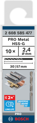 Bosch PRO Metal HSS-G 2.4 mm twist drill bit 10 pack., Metallbohrer, HSS-G, 2,4 mm, 10 Stück, Spiralbohrer