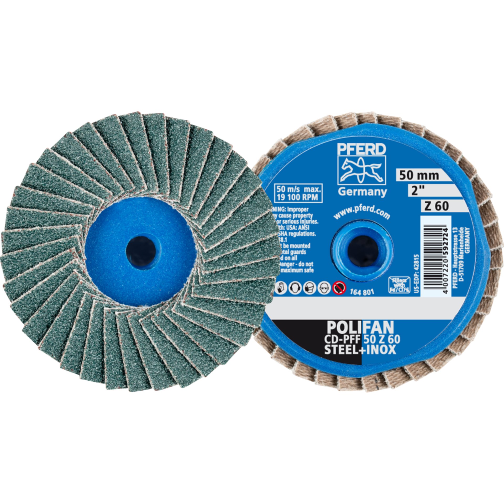 Pferd COMBIDISC Zirkon Mini-POLIFAN CD Ø 50mm Z60 für gehärteten Stahl