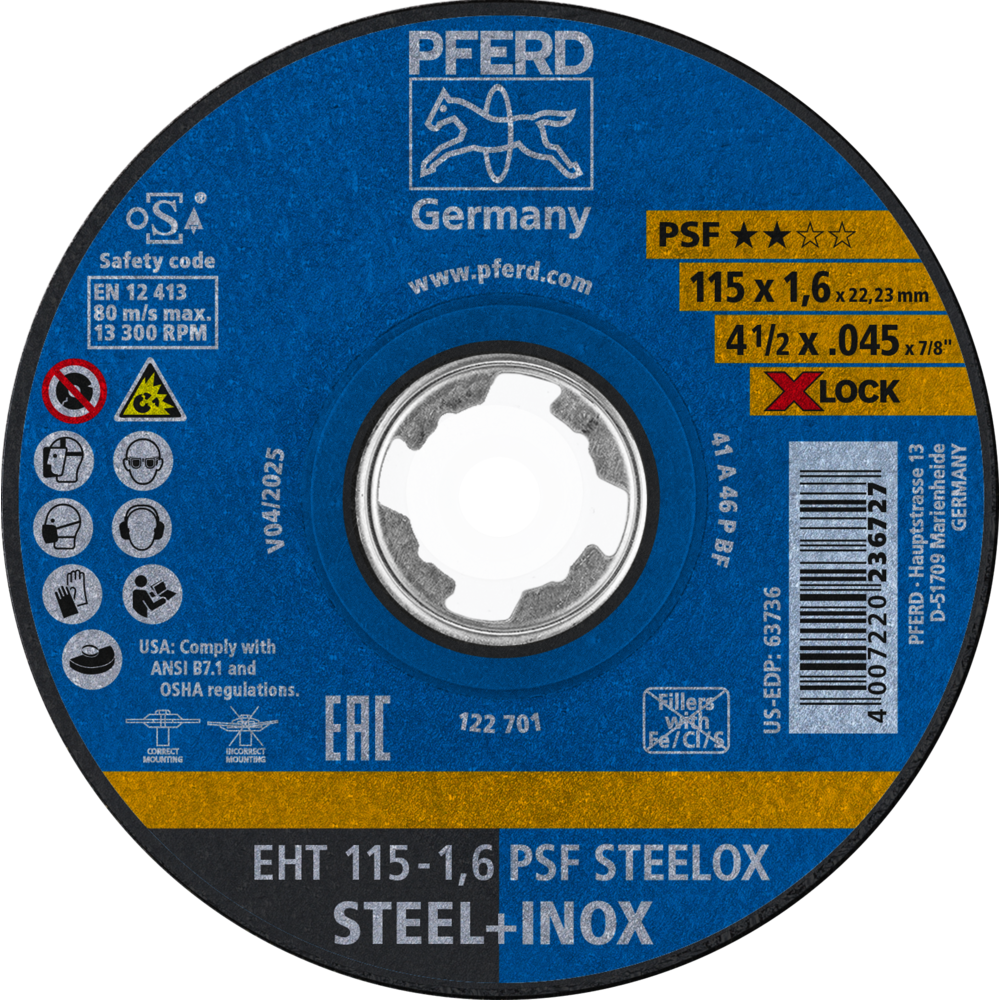 Pferd Trennscheibe EHT 115x1,6 mm X-LOCK gerade Universallinie PSF STEELOX für