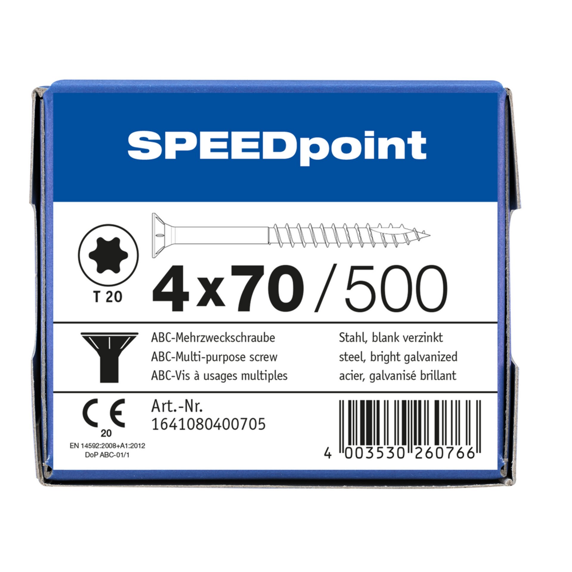 ABC SPEEDpoint Senkkopf T20 Teilgewinde Schabenut A2J 4x70mm (500)