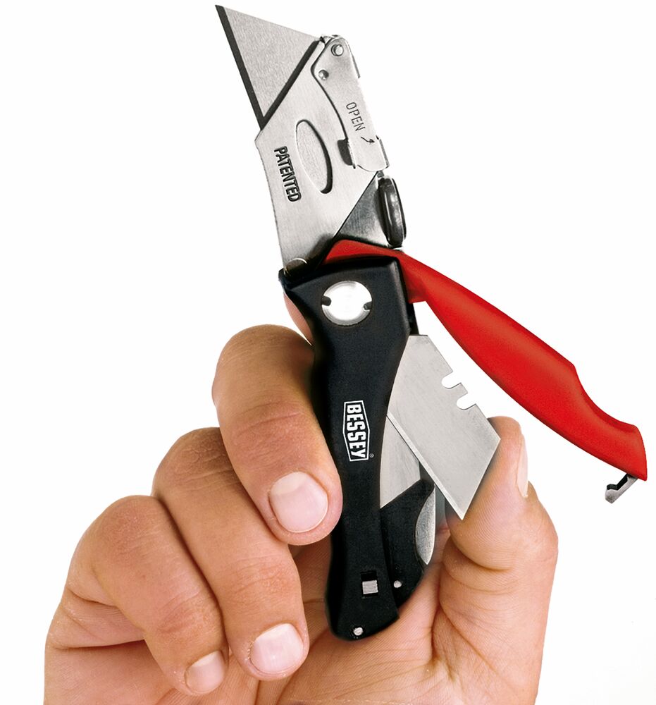 Bessey Cuttermesser mit Kunststoffgriff DBKPH 160mm Gesamtlänge 28mm Schnittlänge Klingenfach 5 Ersatzklingen Gürtelclip