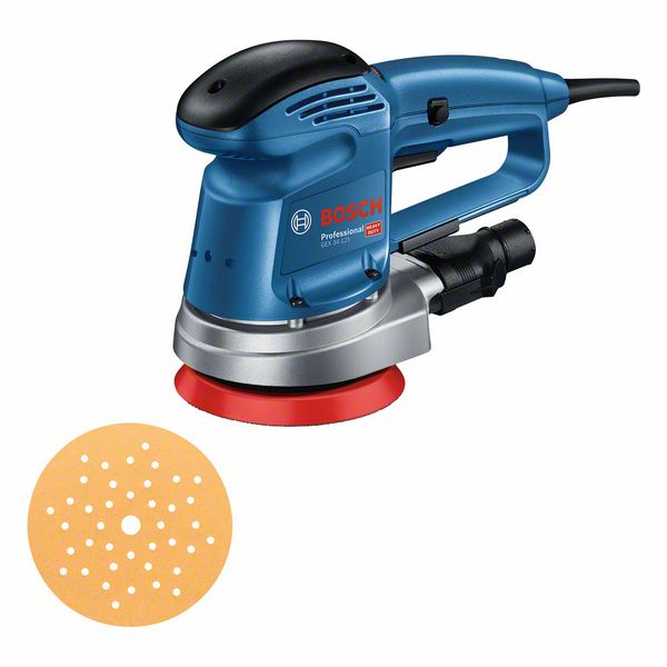 Bosch Exzenterschleifer GEX 34-125, Schleifteller, 1 x Pap.staub-btl., 1 x Absaugad.