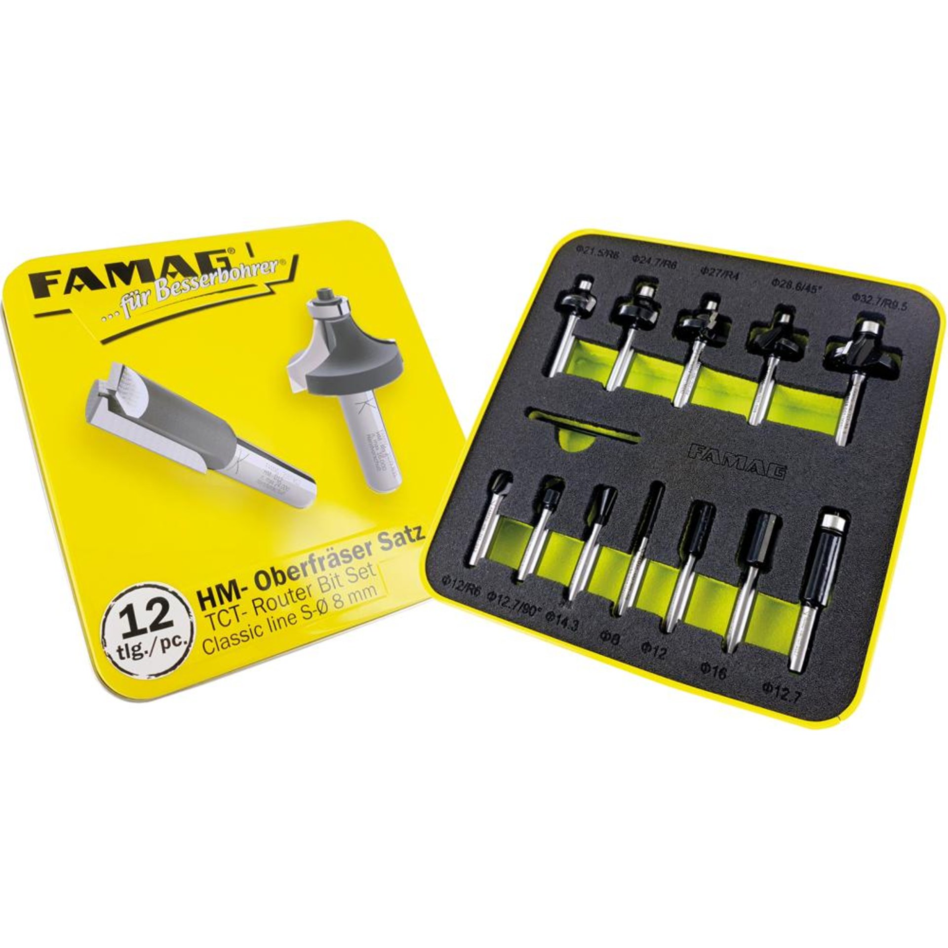 Famag Fräser-Satz Classic Line 12-teilig HM 8mm Schaft