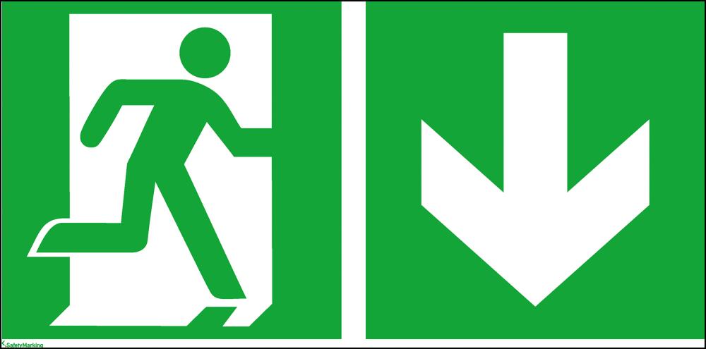 Notausgang rechts mit Zusatzzeichen abwärts